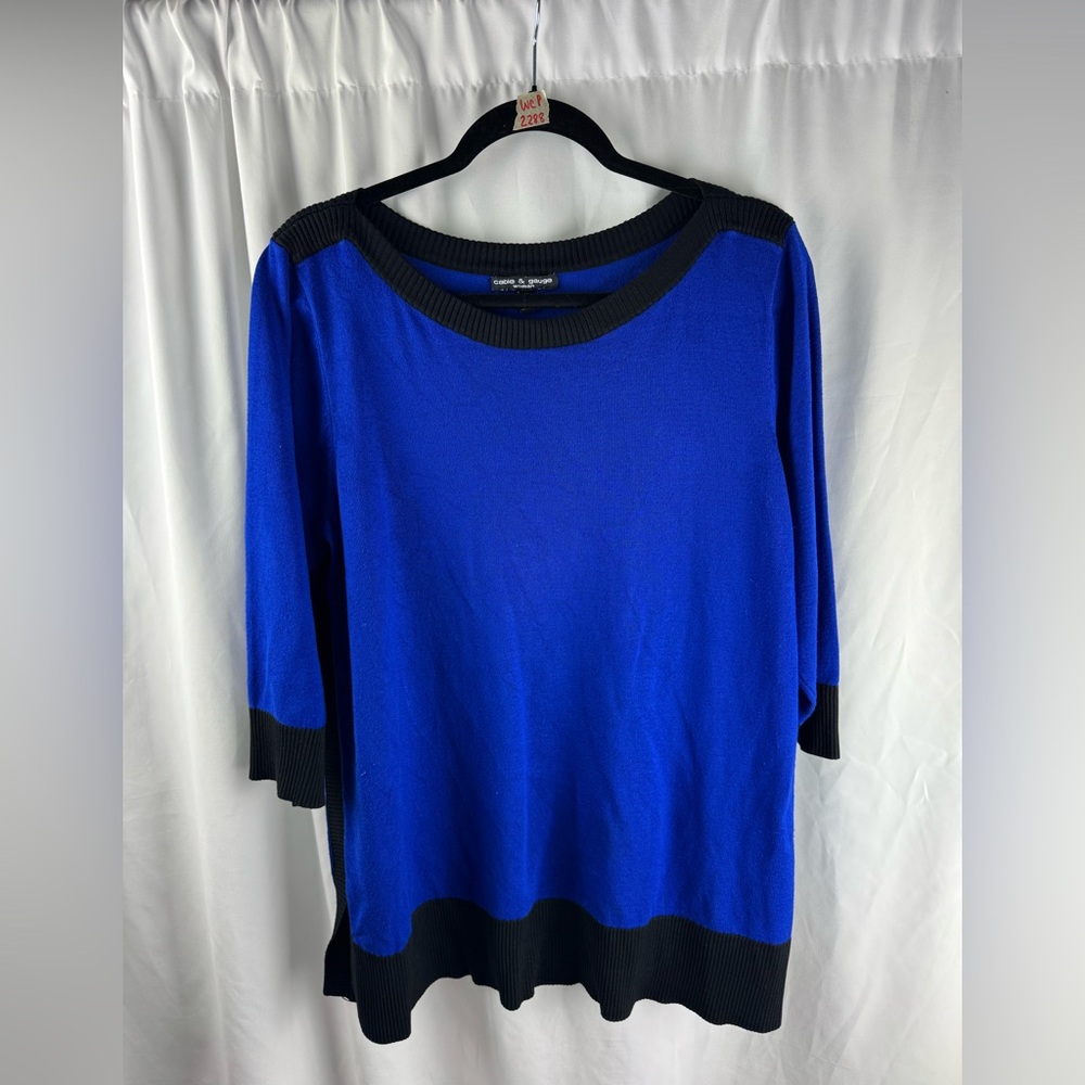 Anthropologie Cable & Gauge Blue and Black Tunic Sweater With Side Split Hem
